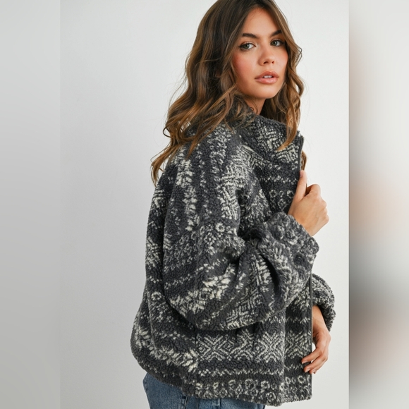 Butter Melon Sherpa Full Lined Black & Gray Women's Teddy Bomber Jacket Boutique - Picture 2 of 10